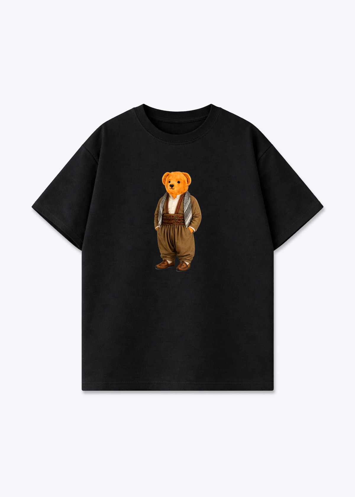 Kurdish Bear brown Oversized Shirt - Black Front (Designed)