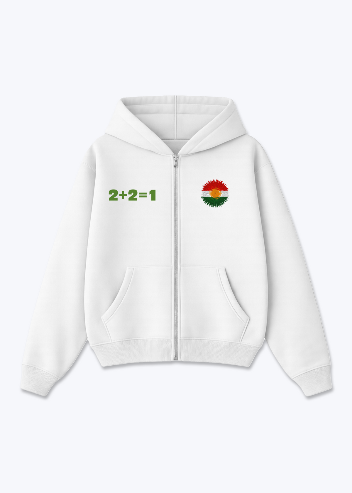 2+2=1 Kurdistan Zip Hoodie - White Front (Designed)