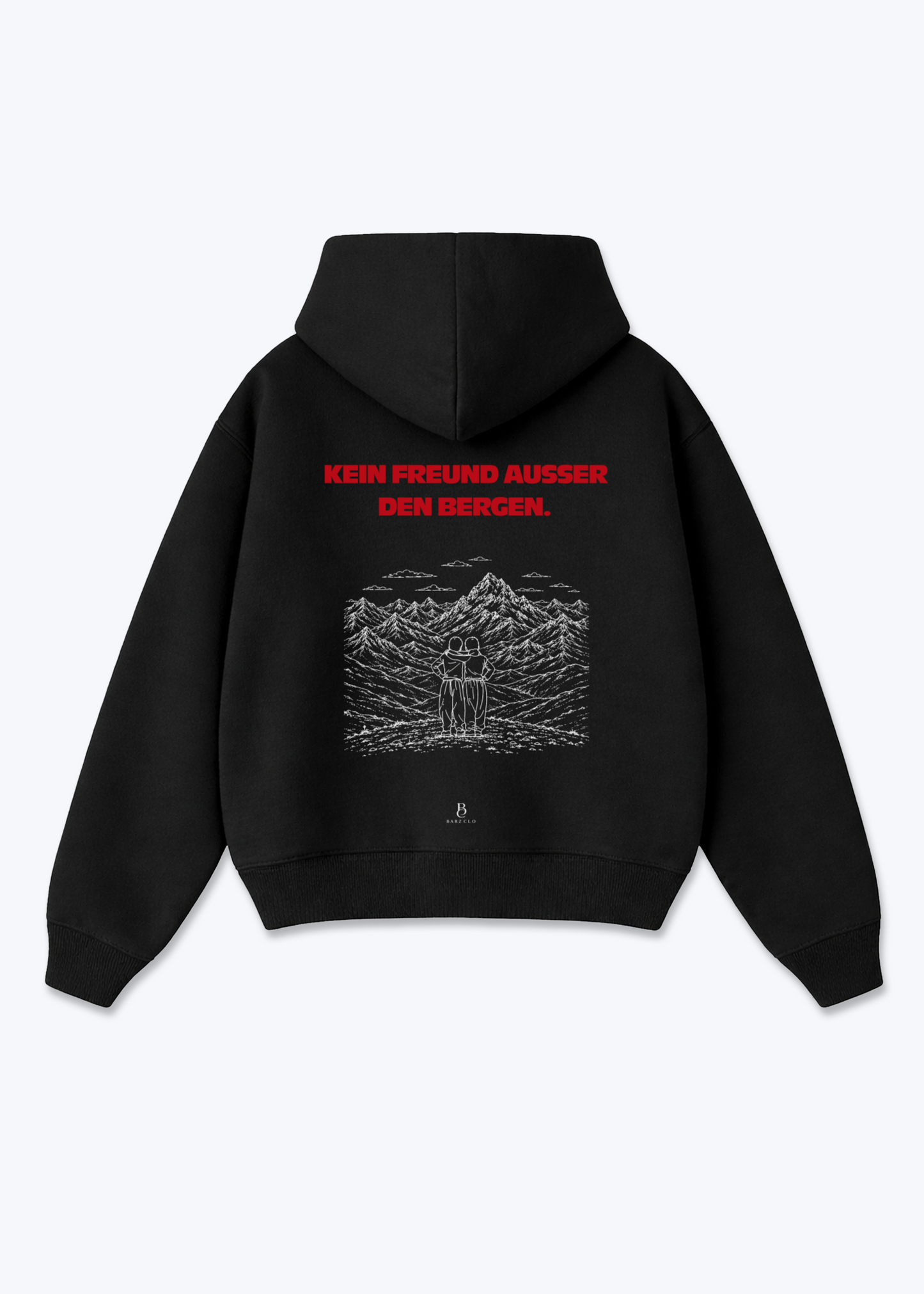 Keine freunde ausser den Bergen Oversized Hoodie - Black Back (Designed)