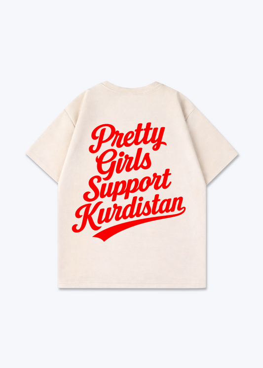 Pretty Girls Support Kurdistan Oversized Shirt - Beige Back (Designed)