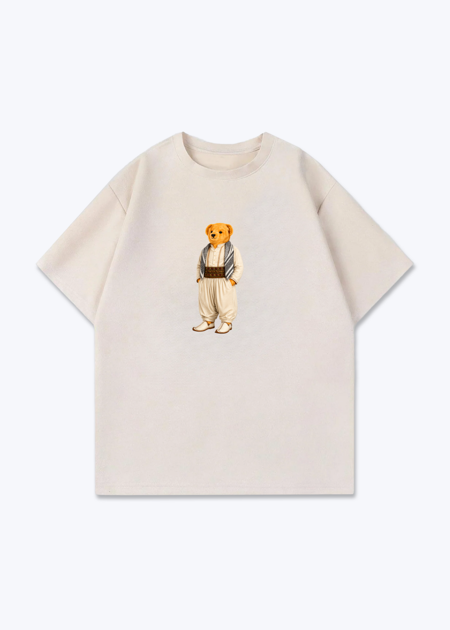 Kurdish Bear Oversized Shirt - Beige Front (Designed)