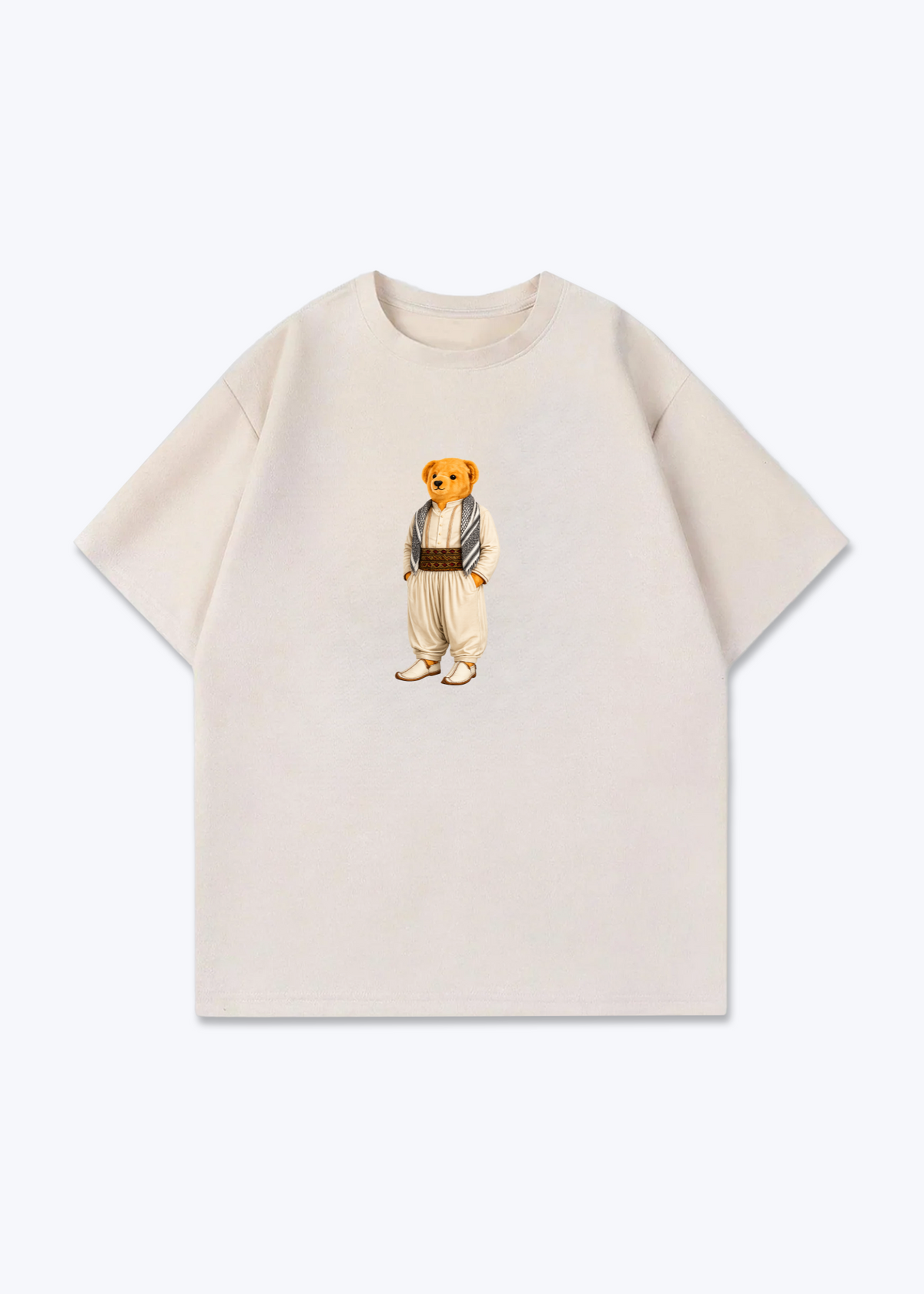 Kurdish Bear Oversized Shirt - Beige Front (Designed)
