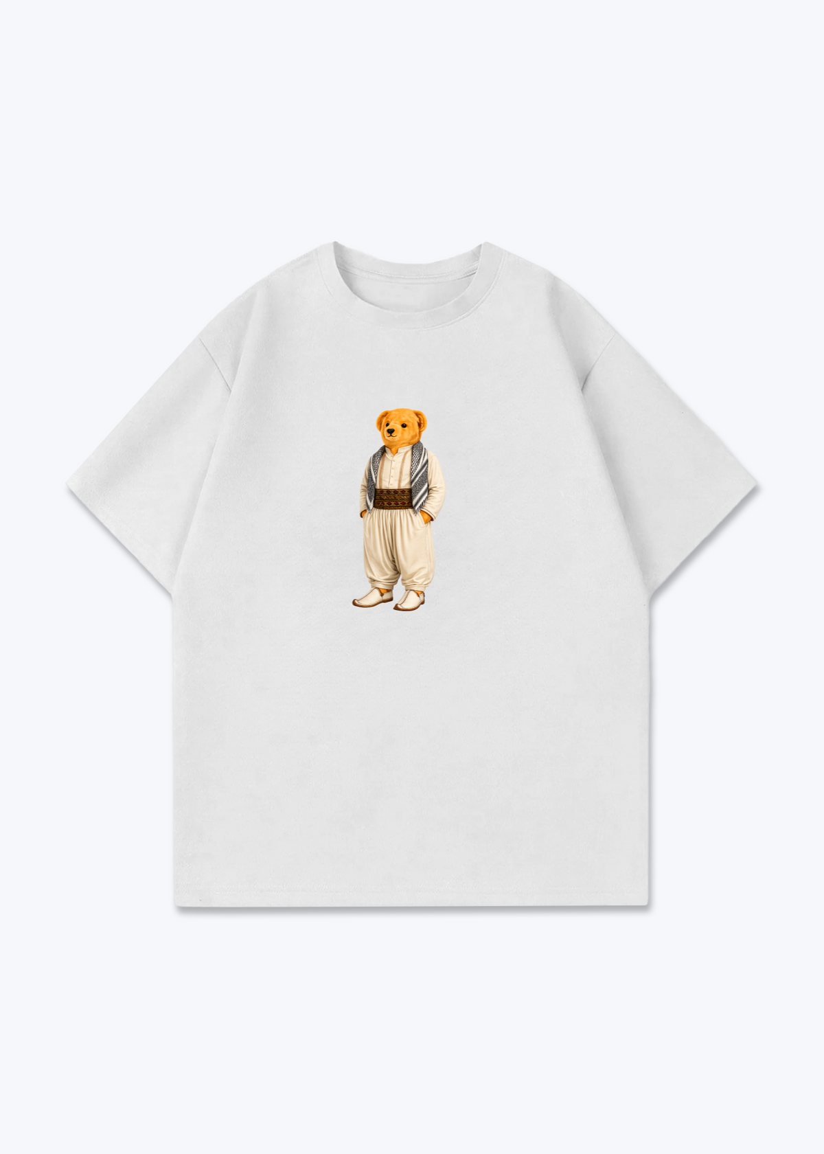 Kurdish Bear Oversized Shirt - White Front (Designed)