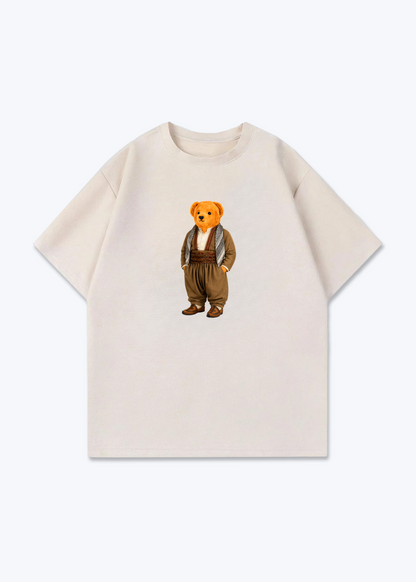 Kurdish Bear brown Oversized Shirt - Beige Front (Designed)