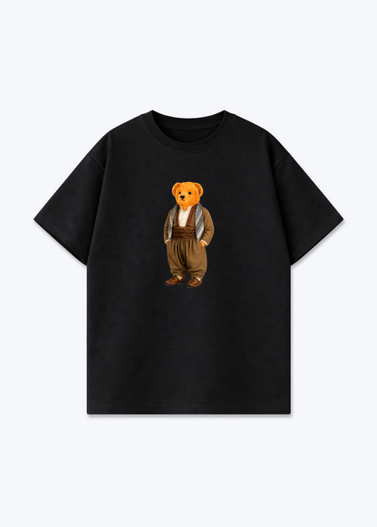 Kurdish Bear brown Oversized Shirt - Black Front (Designed)
