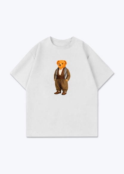 Kurdish Bear brown Oversized Shirt - White Front (Designed)