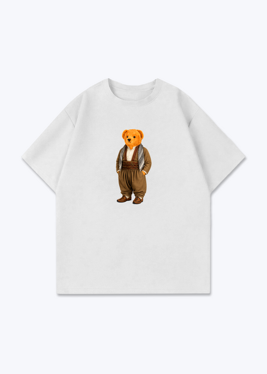 Kurdish Bear brown Oversized Shirt - White Front (Designed)