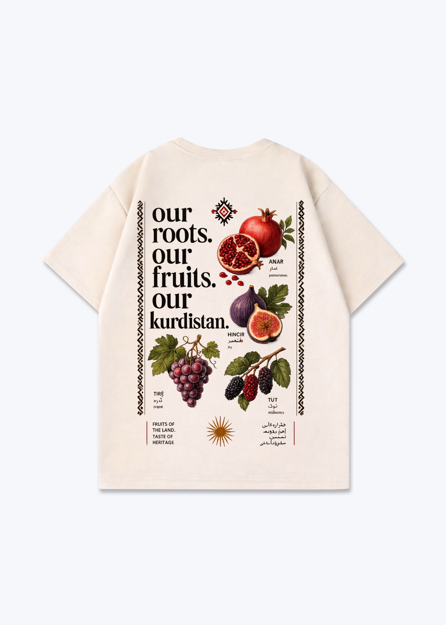 Our Roots Our Fruits Our kurdistan Oversized Shirt - Beige Back (Designed)