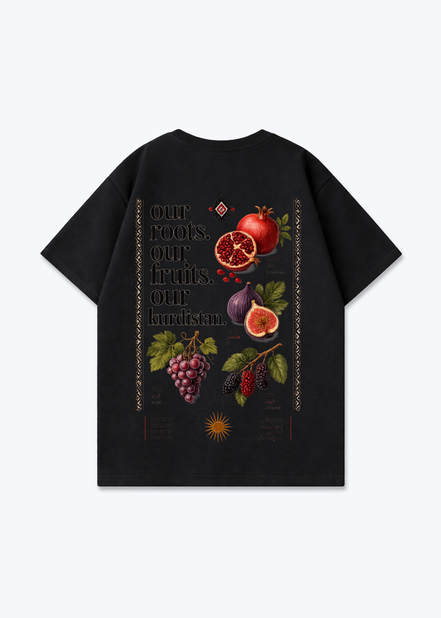 Our Roots Our Fruits Our kurdistan Oversized Shirt - Black Back (Designed)