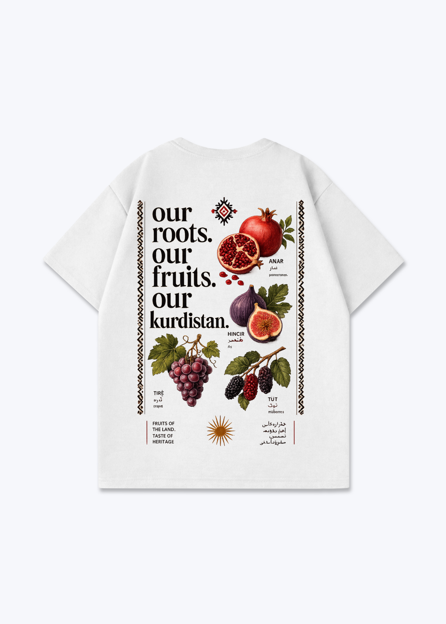 Our Roots Our Fruits Our kurdistan Oversized Shirt - White Back (Designed)