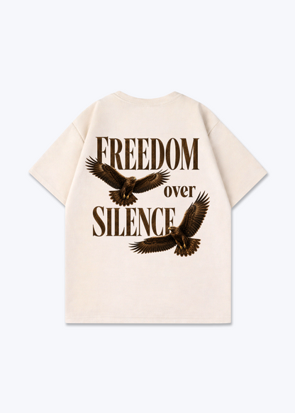 Freedom over Silence Oversized Shirt - Beige Back (Designed)