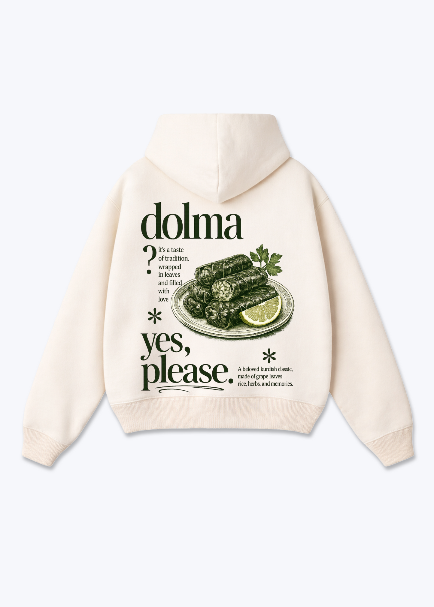 Dolma yes please Oversized Hoodie - Beige Back (Designed)