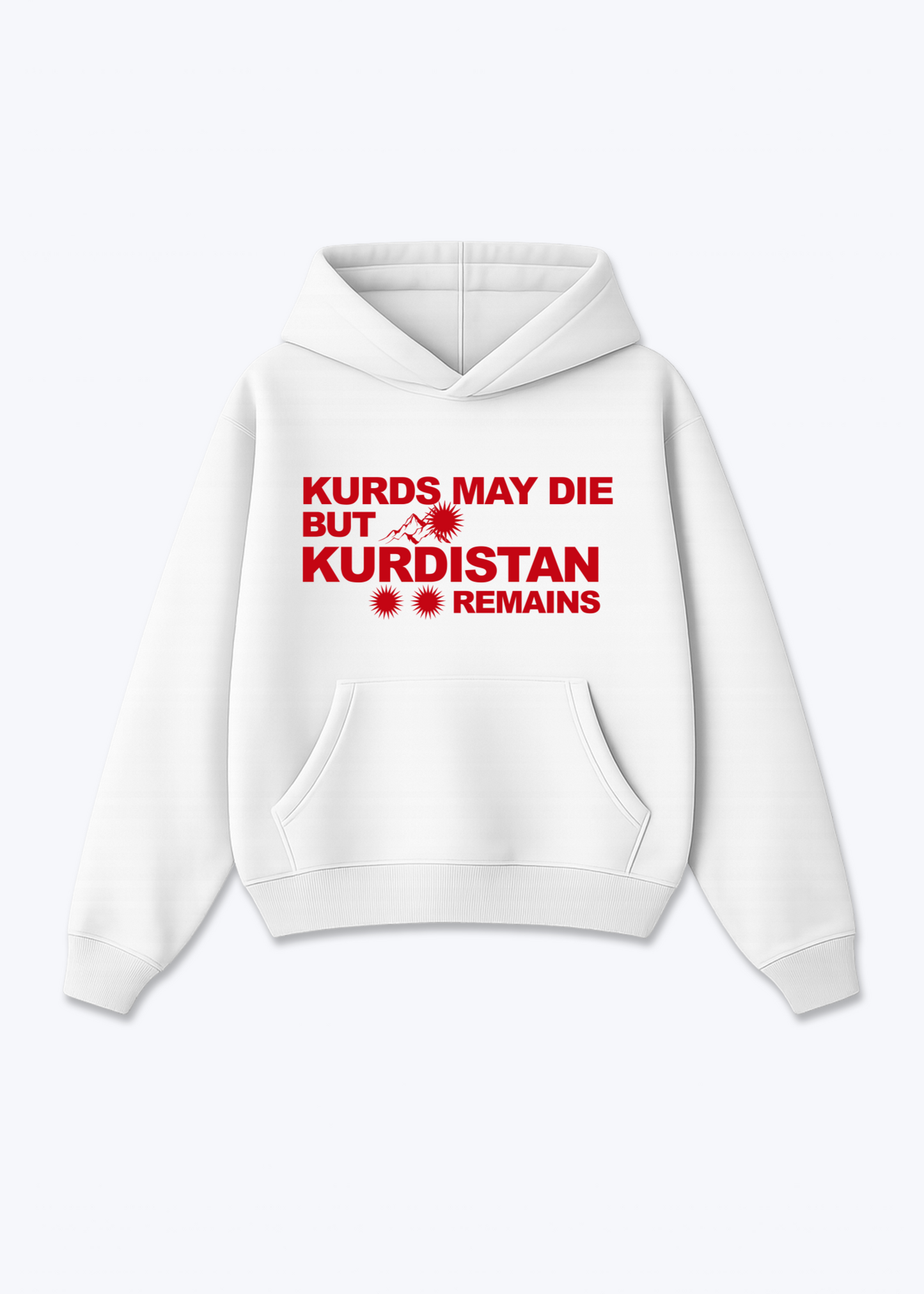 Kurds may Die but Kurdistan remains Oversized Hoodie - White Front (Designed)