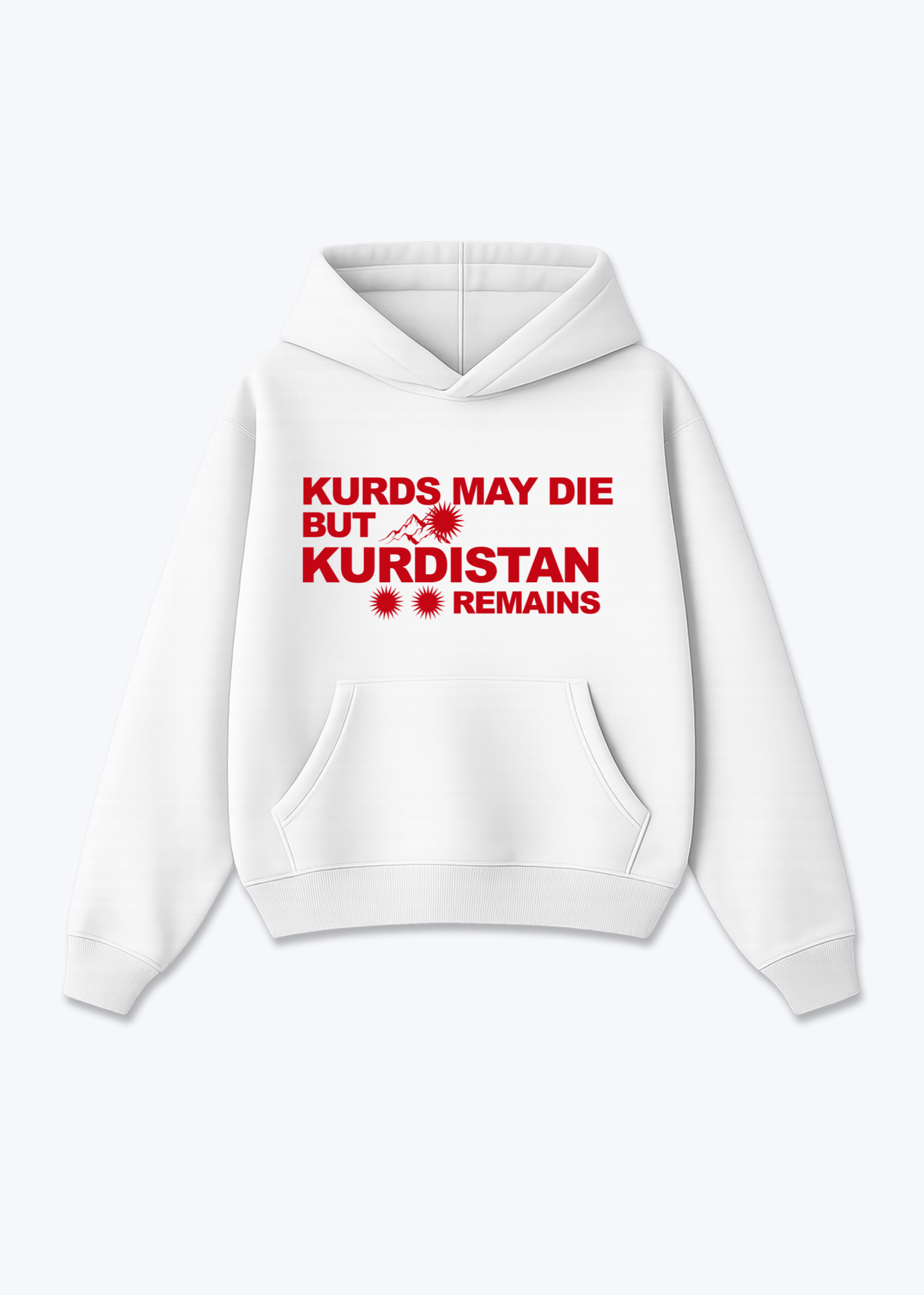 Kurds may Die but Kurdistan remains Oversized Hoodie - White Front (Designed)
