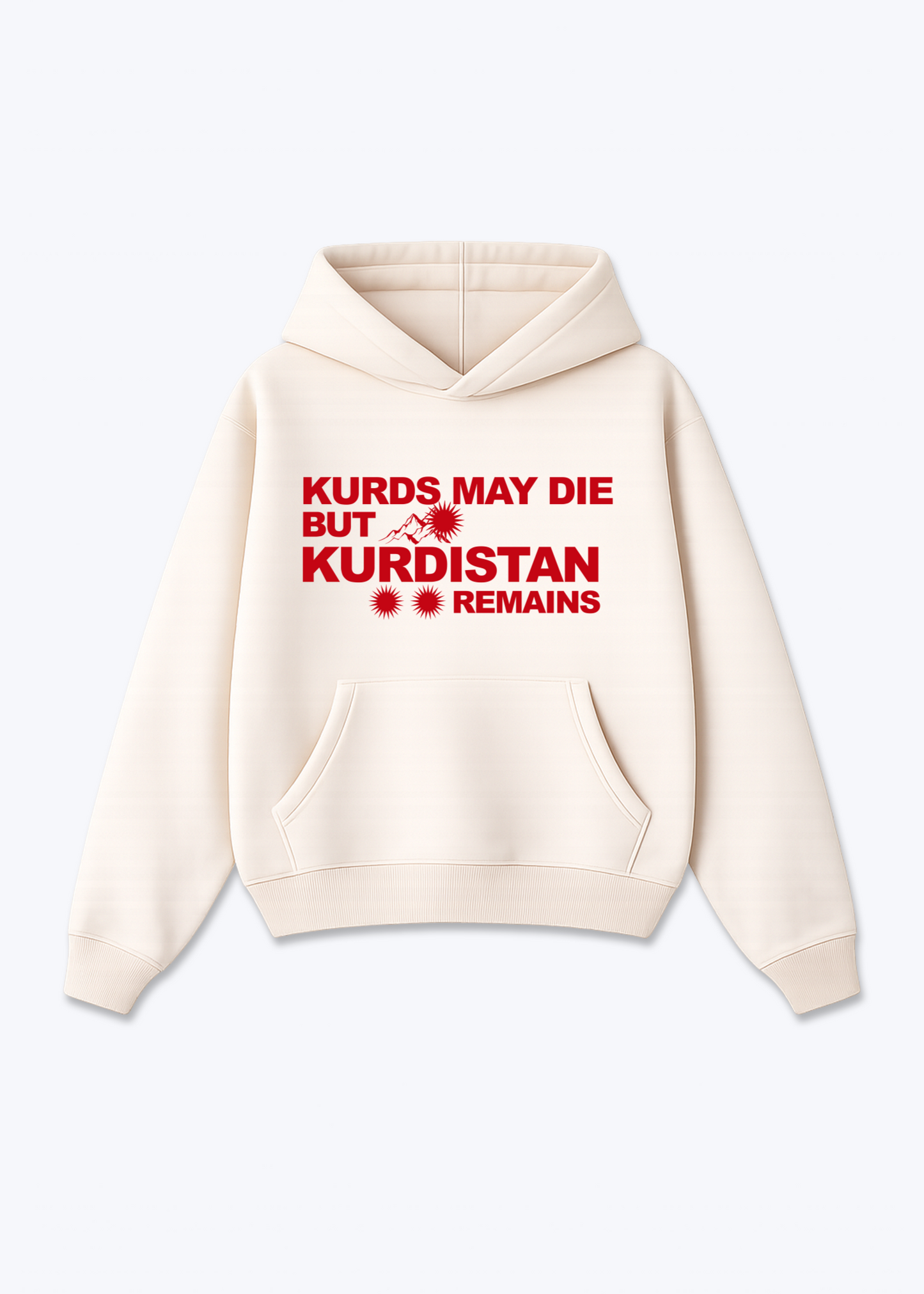 Kurds may Die but Kurdistan remains Oversized Hoodie - Beige Front (Designed)