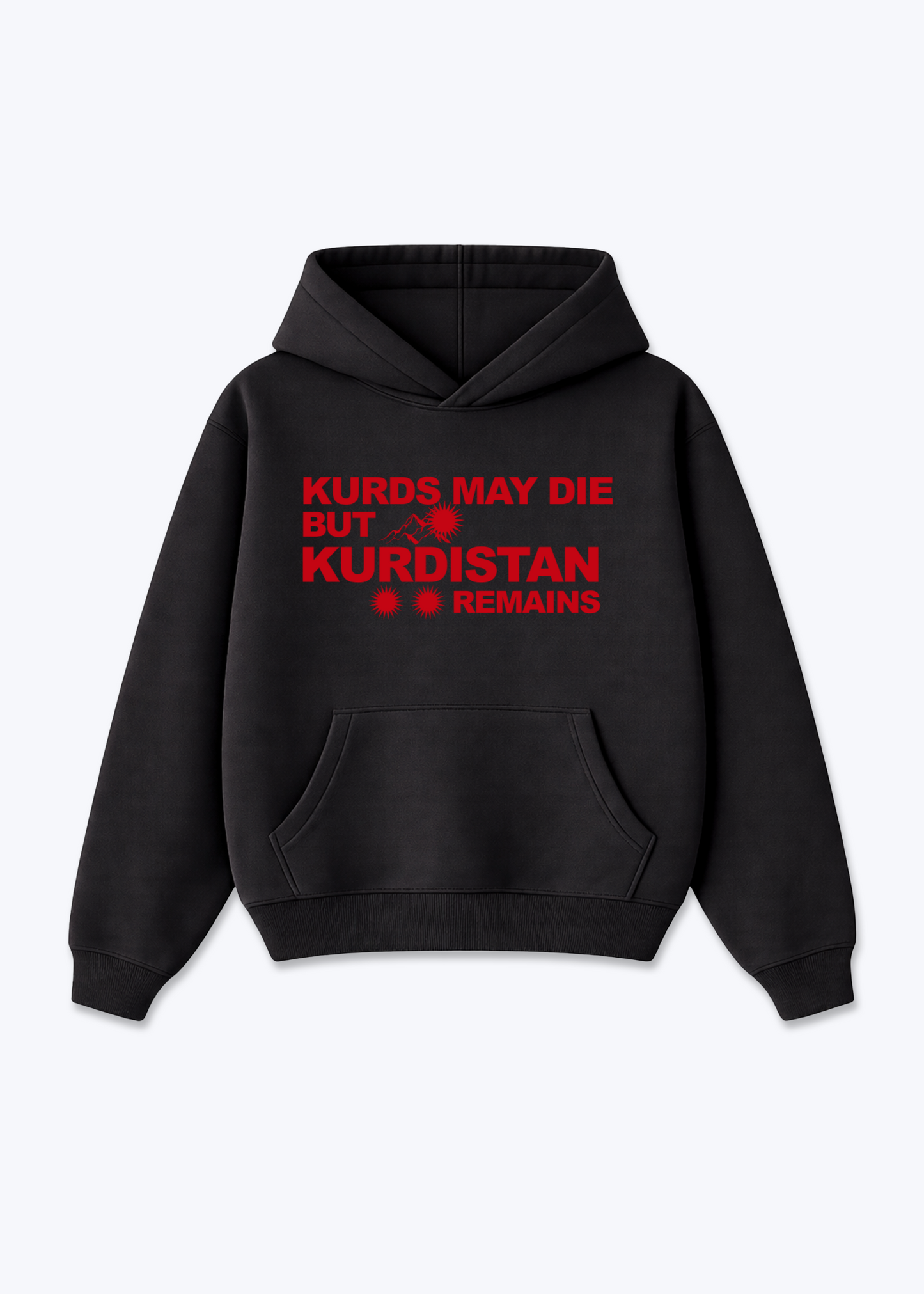 Kurds may Die but Kurdistan remains Oversized Hoodie - Black Front (Designed)
