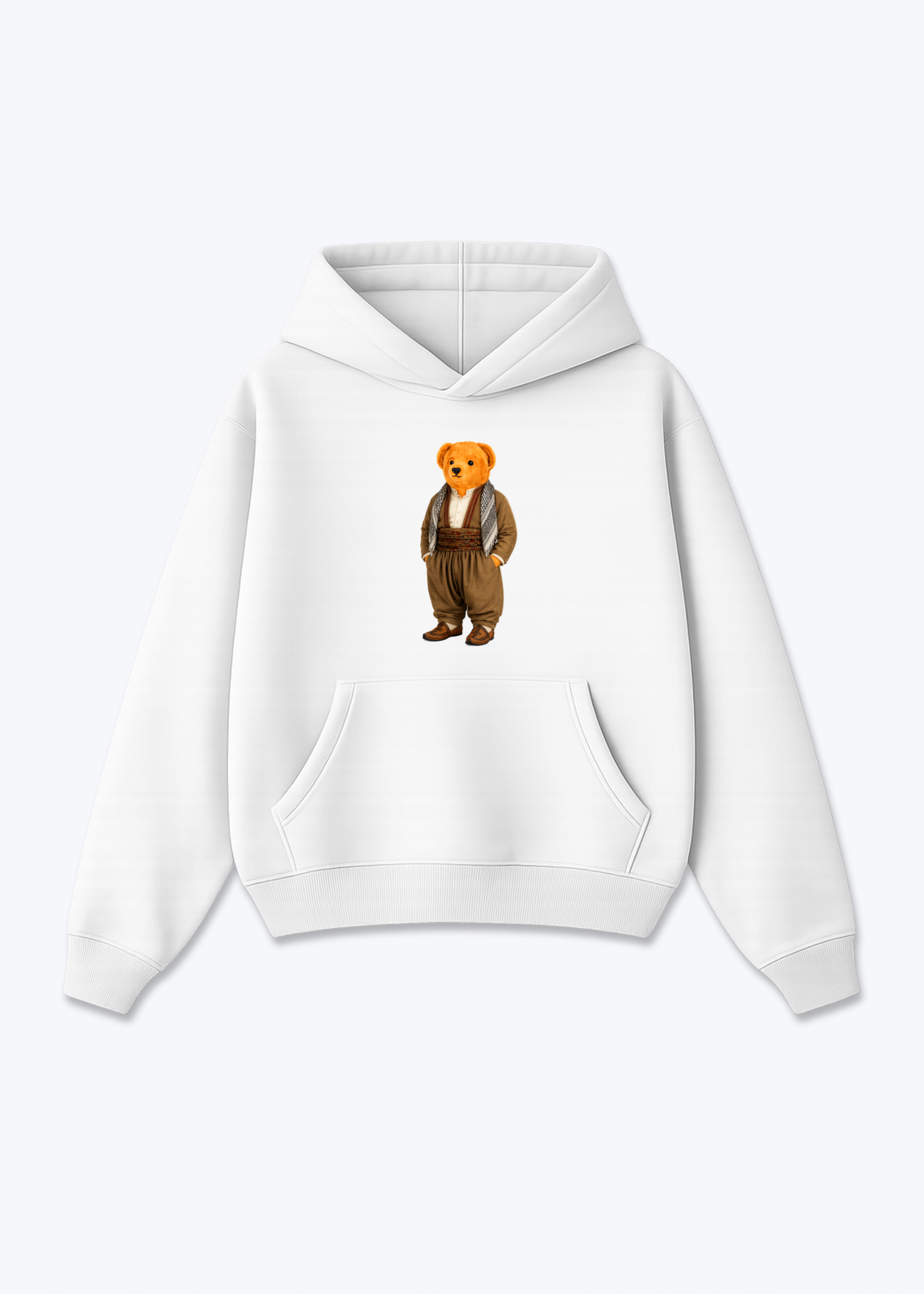 Kurdish Bear brown Oversized Hoodie - White Front (Designed)