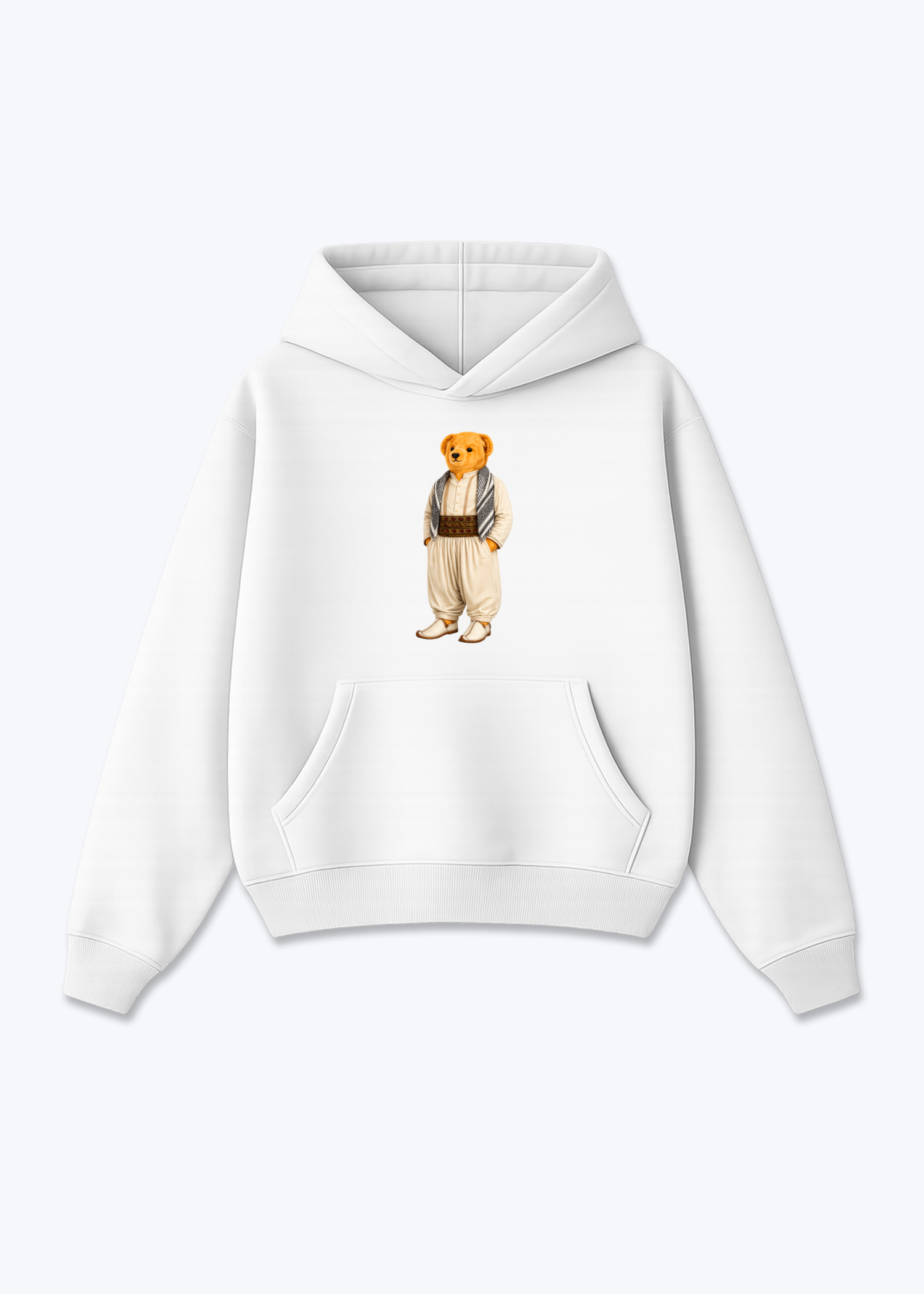 Kurdish Bear Oversized Hoodie - White Front (Designed)