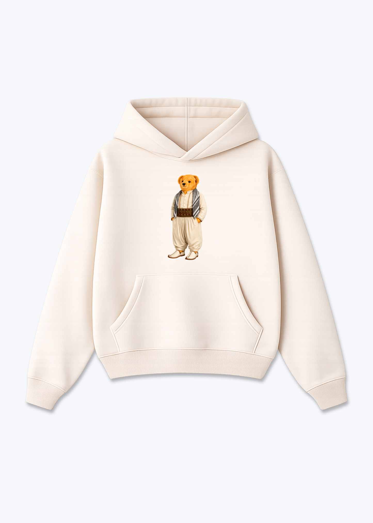Kurdish Bear Oversized Hoodie - Beige Front (Designed)