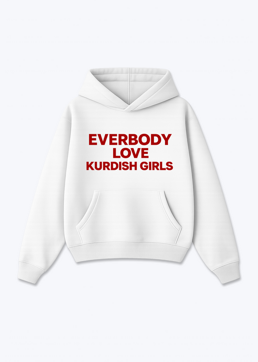 Everbody Love Kurdish Girls Oversized Hoodie - White Front (Designed)