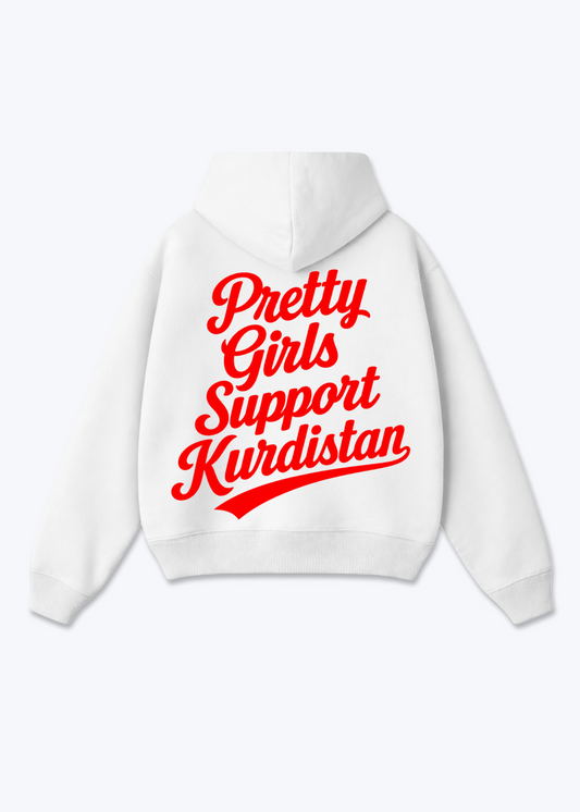 Pretty Girls Support Kurdistan Oversized Hoodie - White Back (Designed)
