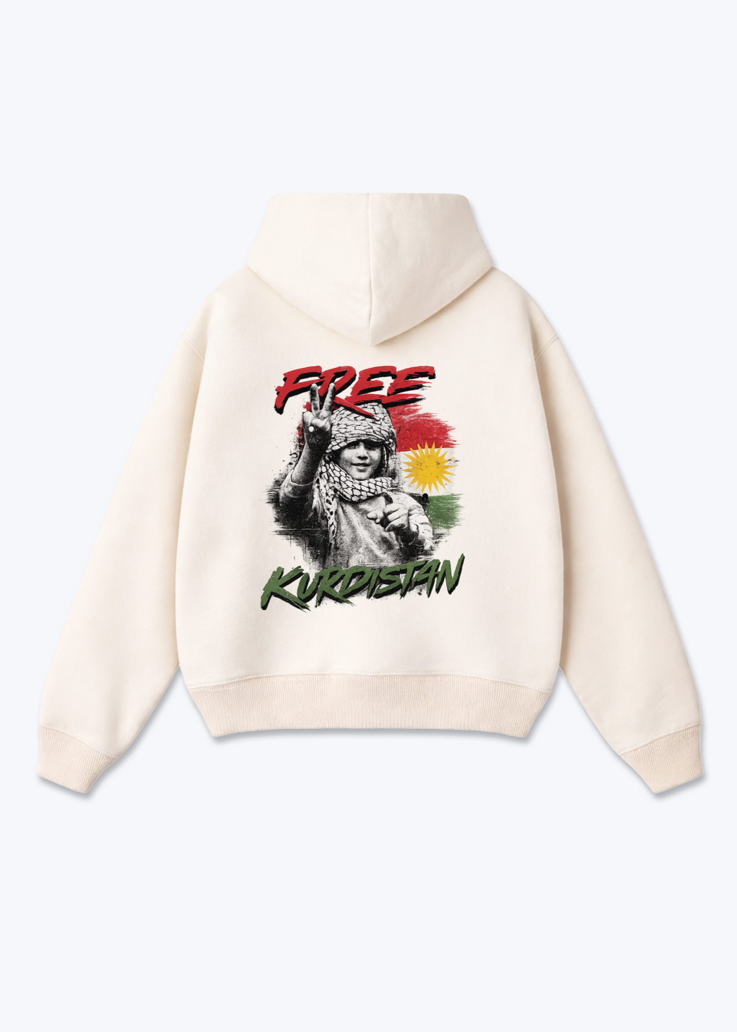 Free Kurdistan Oversized Hoodie - Beige Back (Designed)