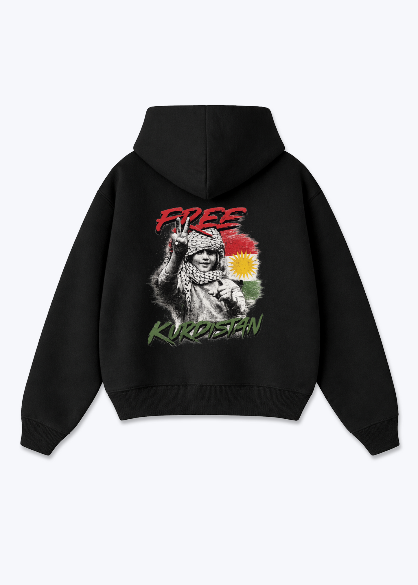 Free Kurdistan Oversized Hoodie - Black Back (Designed)