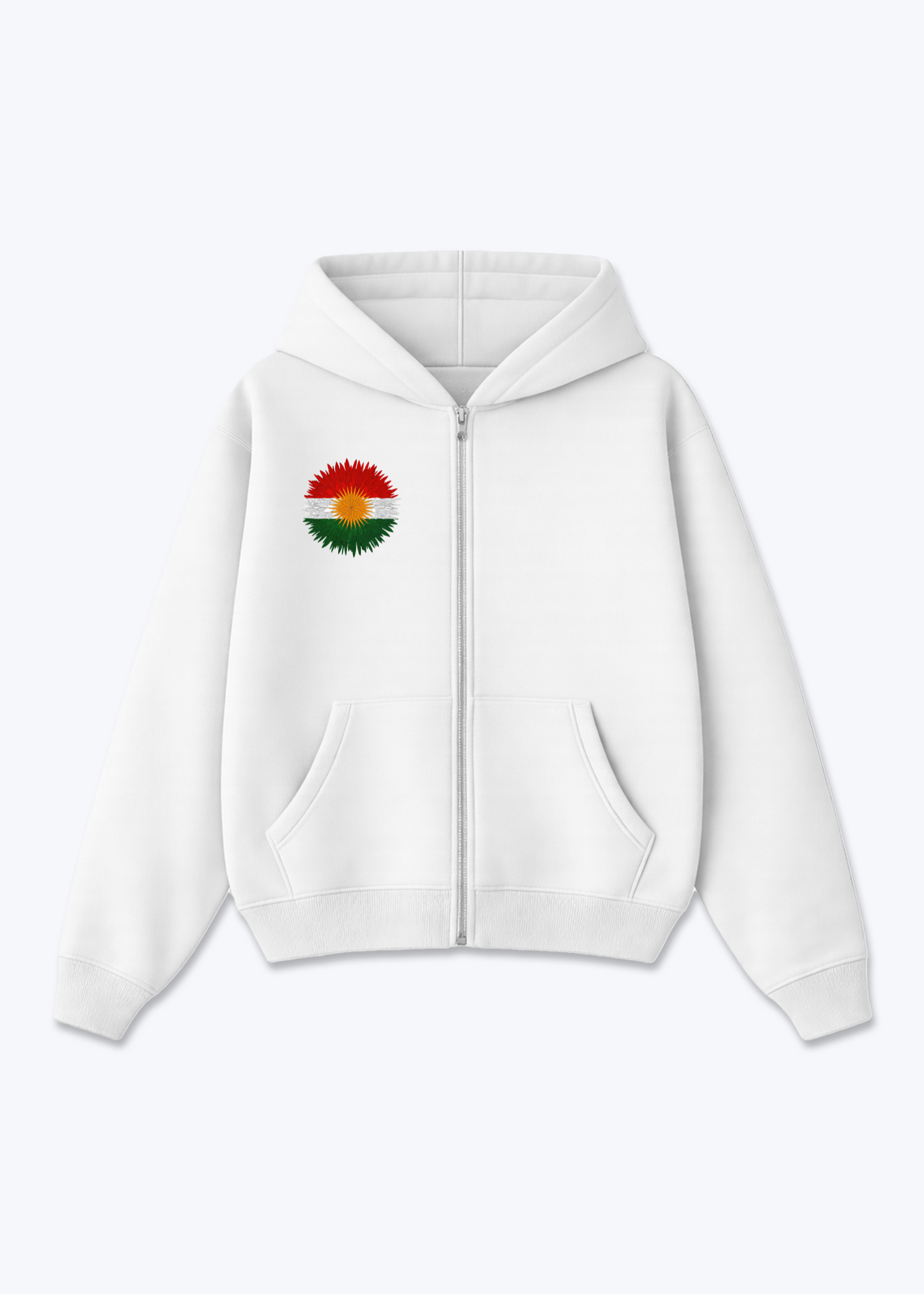 Kurdistan Sun Zip Hoodie - White Front (Designed)