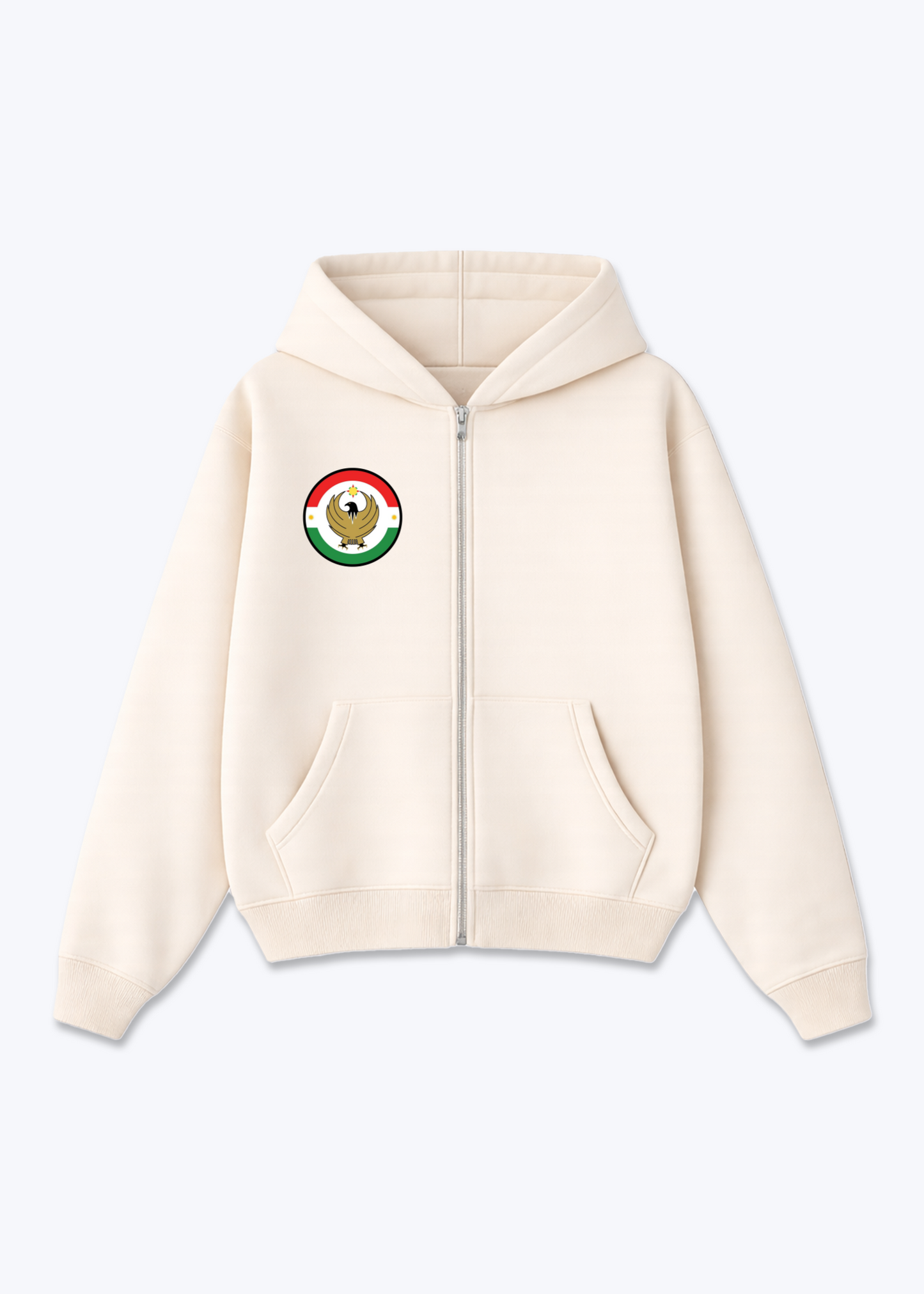 Kurdistan Adler Zip Hoodie - Beige Front (Designed)
