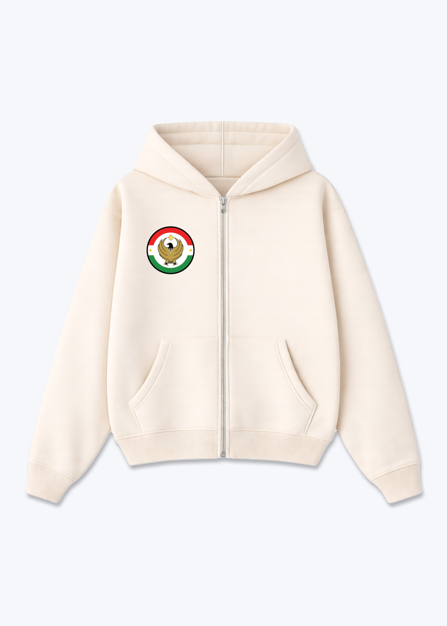 Kurdistan Adler Zip Hoodie - Beige Front (Designed)