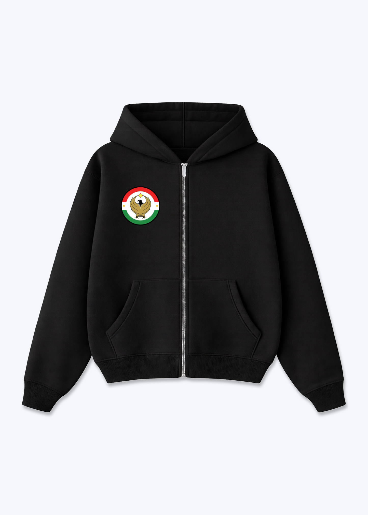Kurdistan Adler Zip Hoodie - Black Front (Designed)