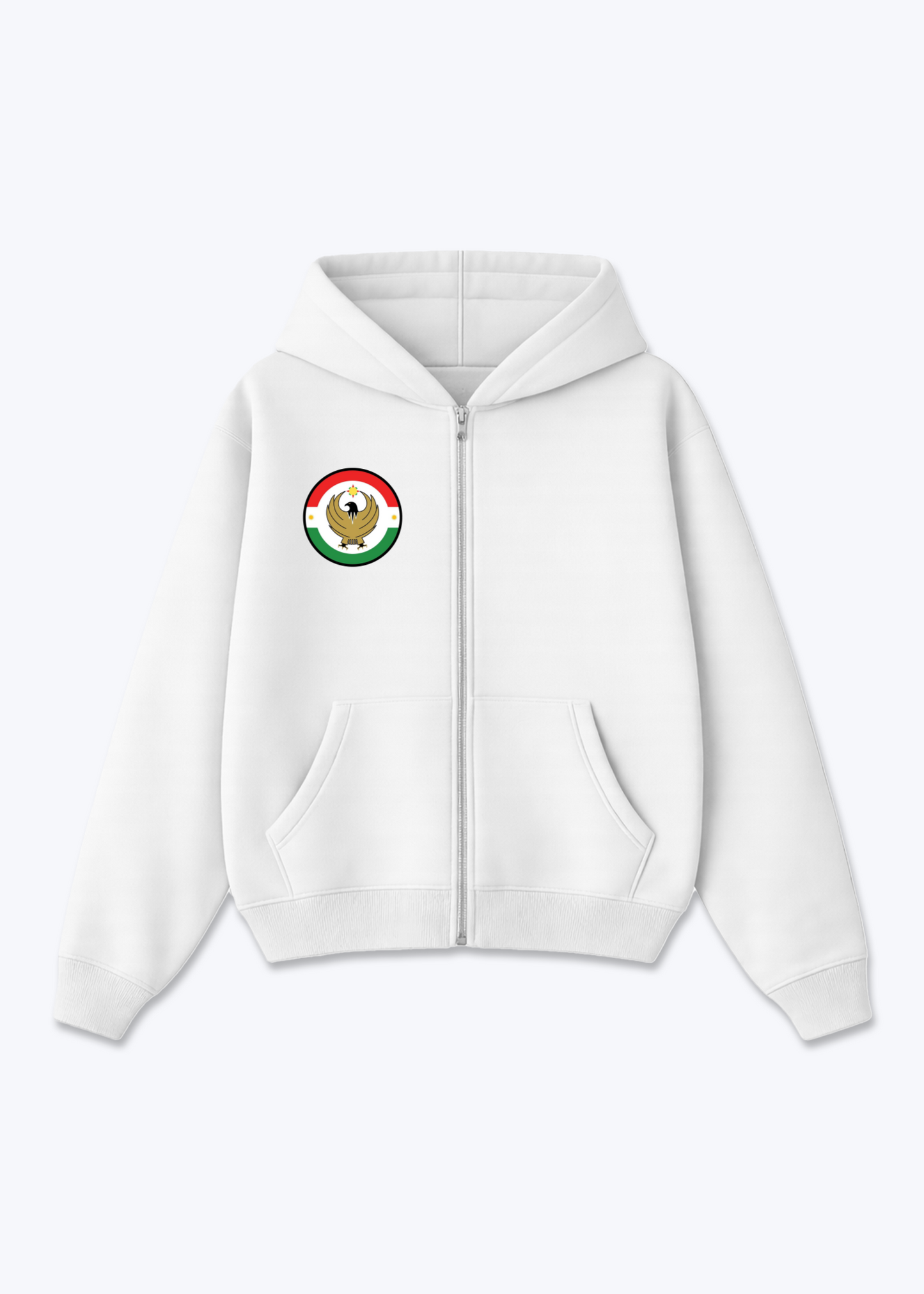 Kurdistan Adler Zip Hoodie - White Front (Designed)
