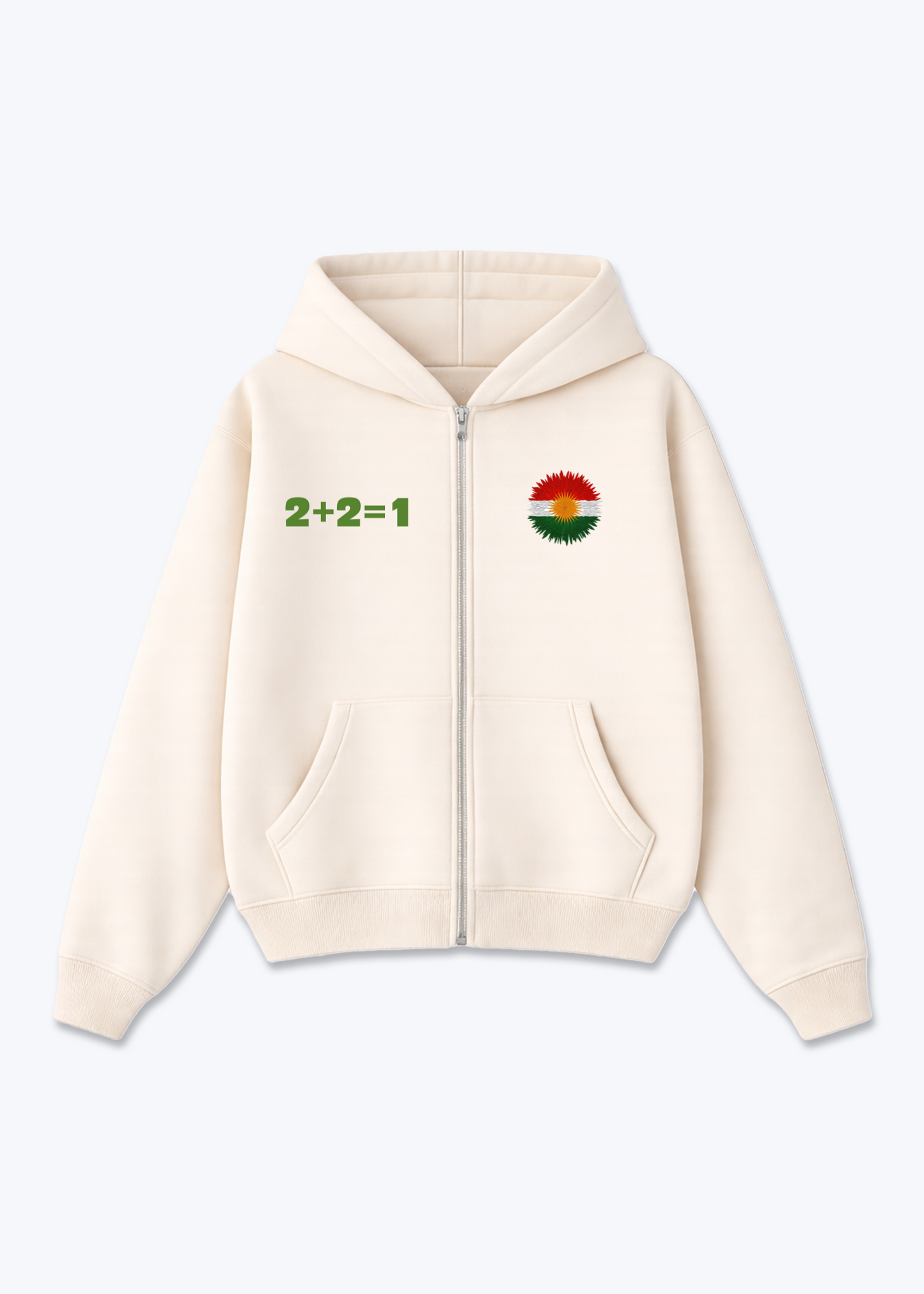 2+2=1 Kurdistan Zip Hoodie - Beige Front (Designed)