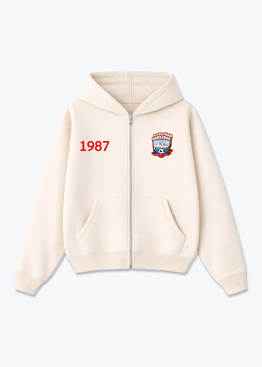 Zakho 1987 Zip Hoodie - Beige Front (Designed)