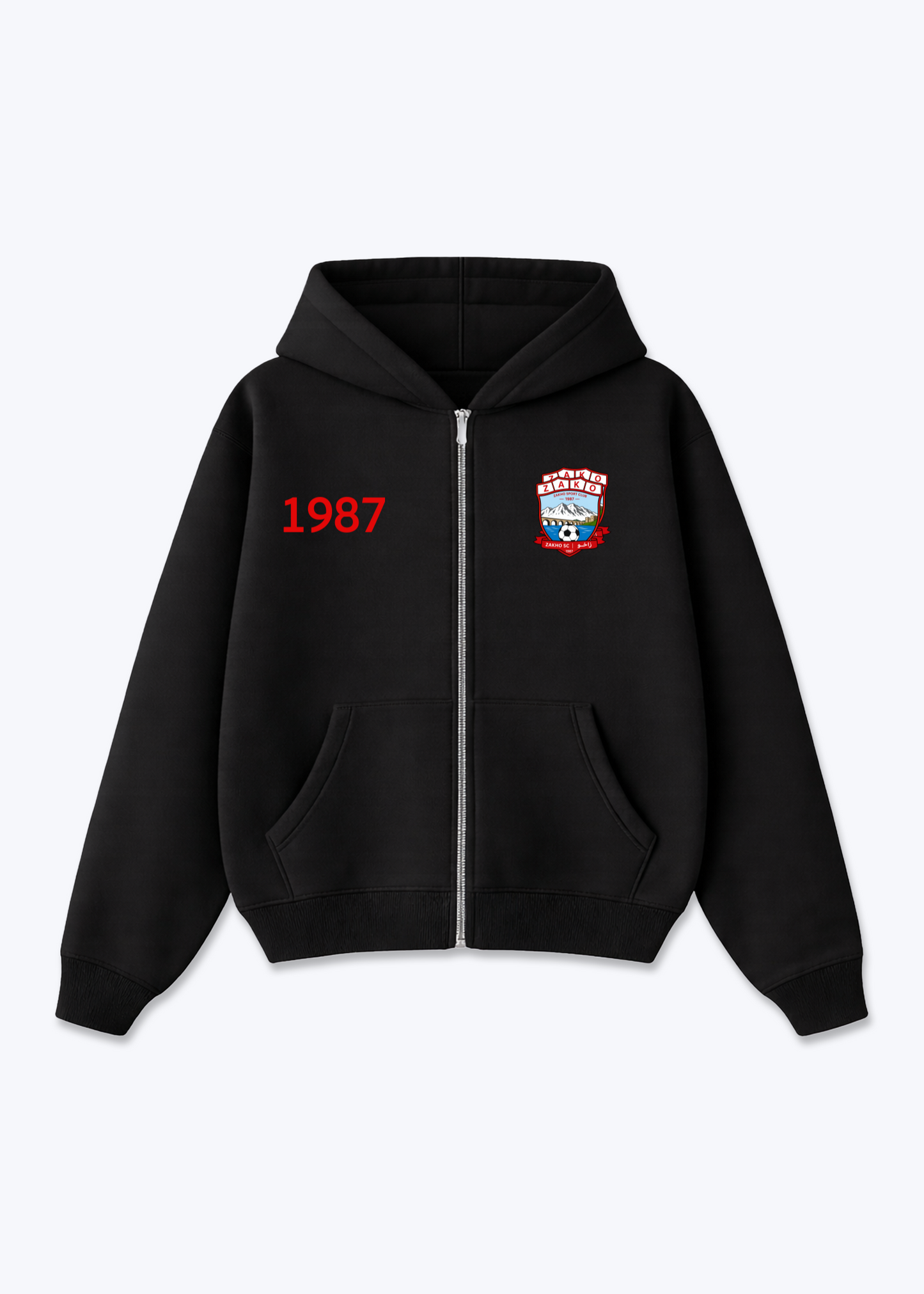 Zakho 1987 Zip Hoodie - Black Front (Designed)