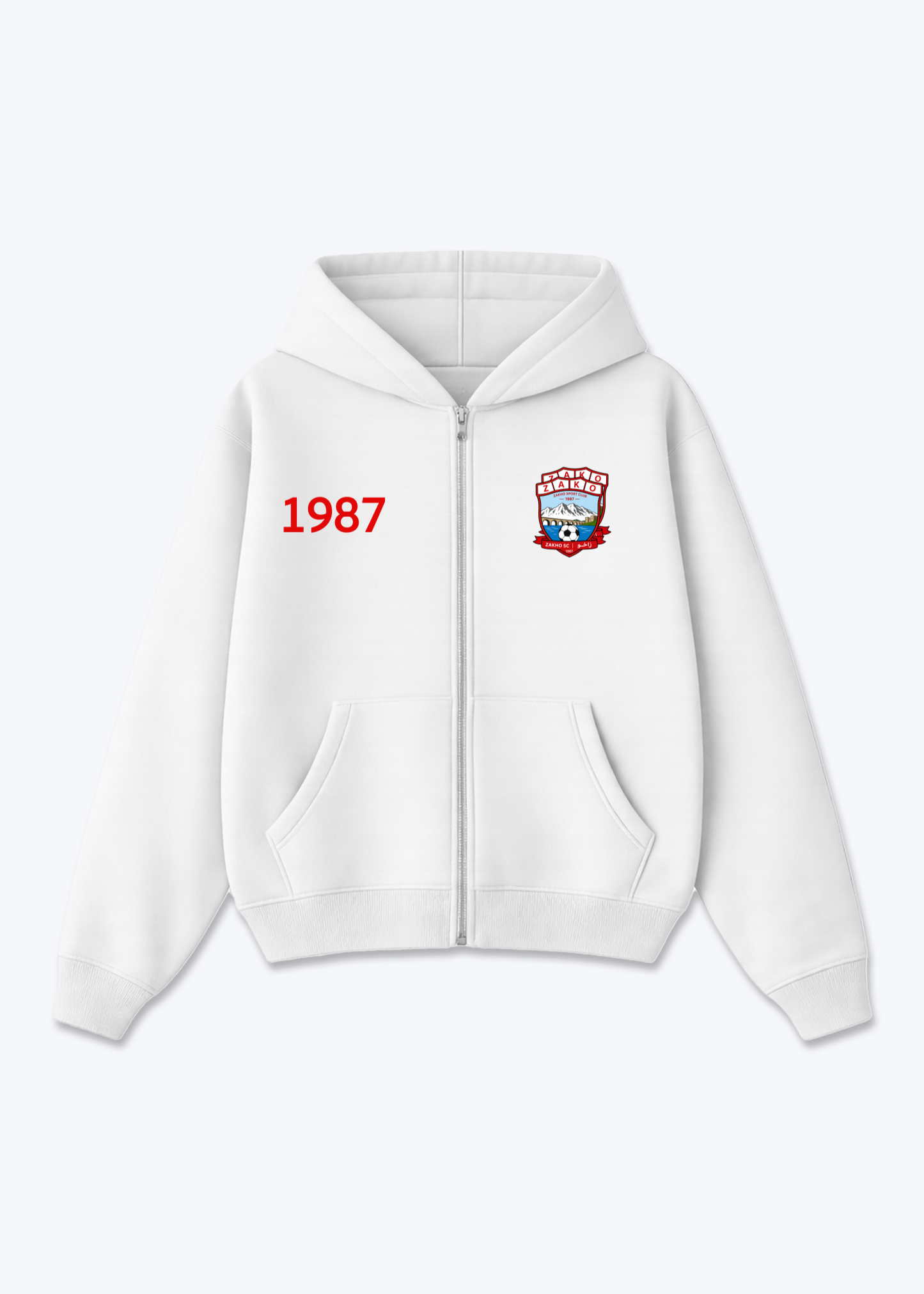 Zakho 1987 Zip Hoodie - White Front (Designed)