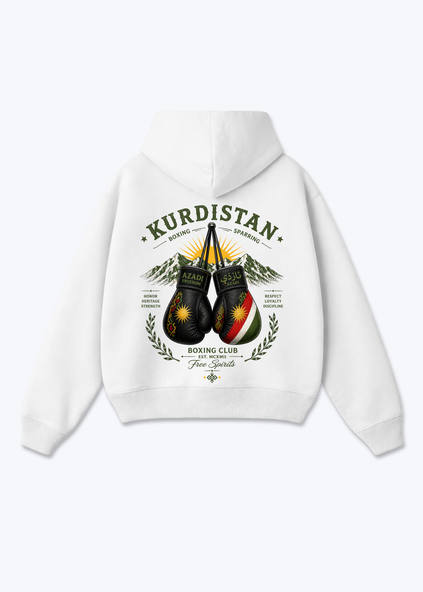 Kurdistan Boxing Sparing Oversized Hoodie - White Back (Designed)