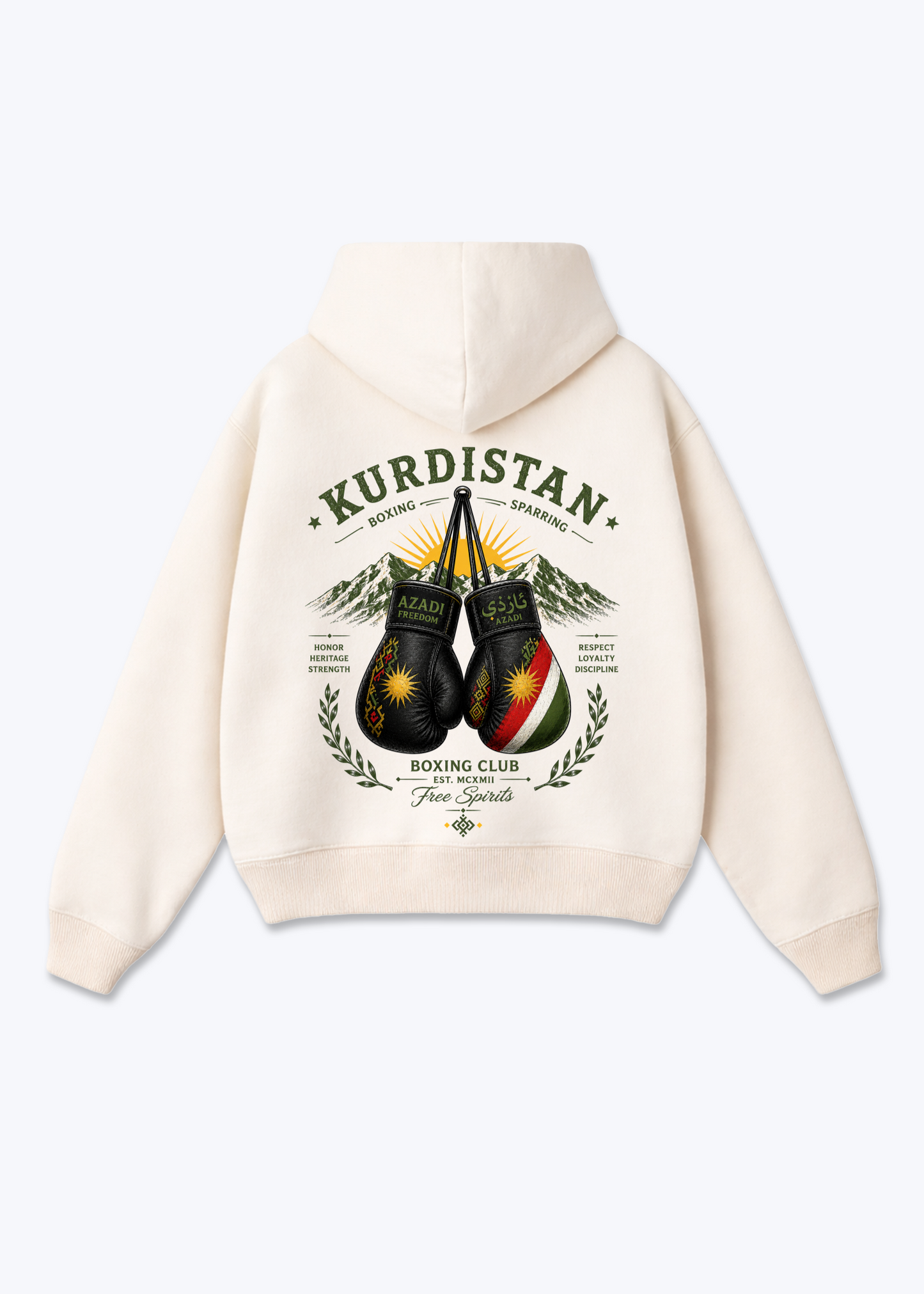 Kurdistan Boxing Sparing Oversized Hoodie - Beige Back (Designed)