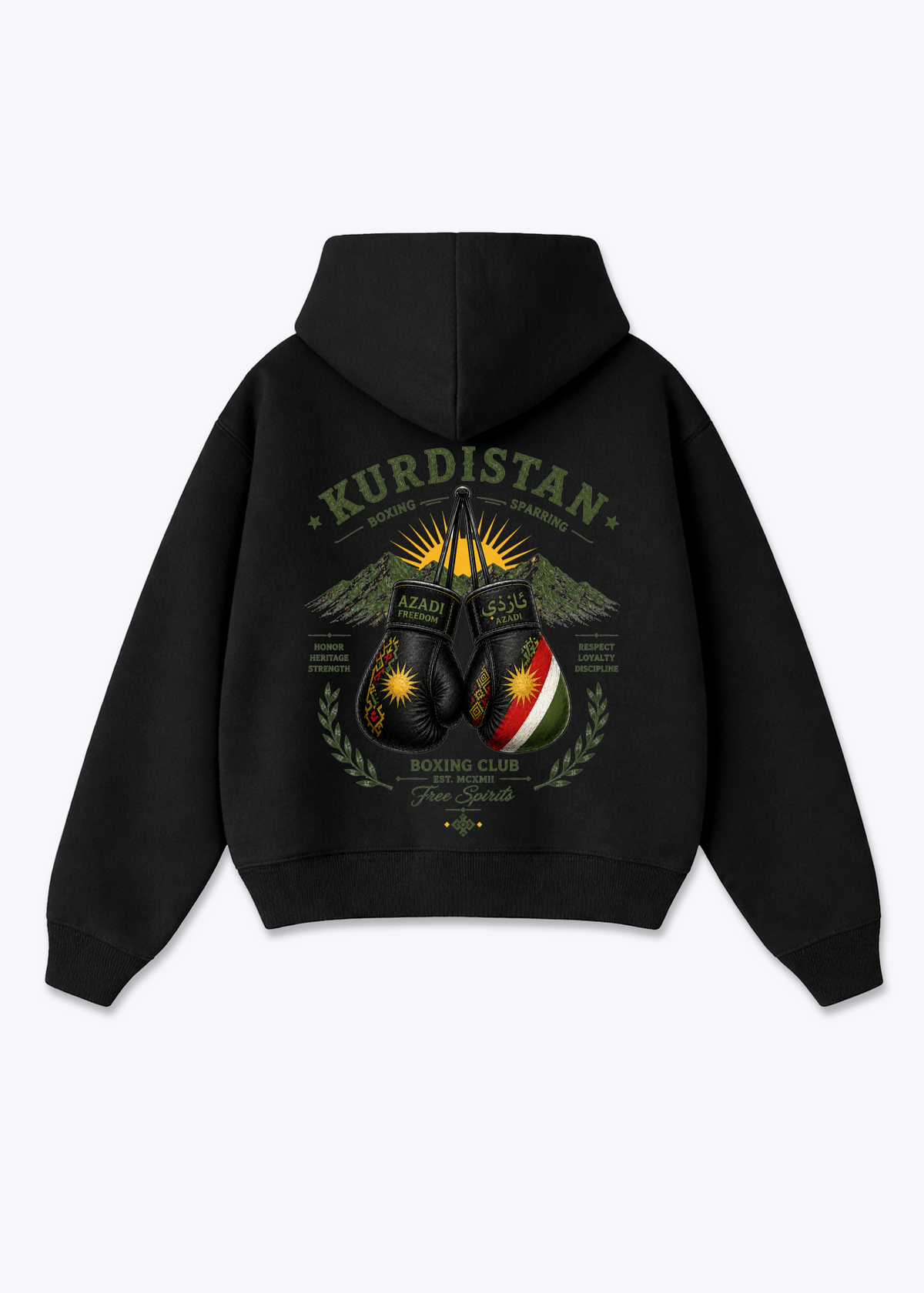 Kurdistan Boxing Sparing Oversized Hoodie - Black Back (Designed)