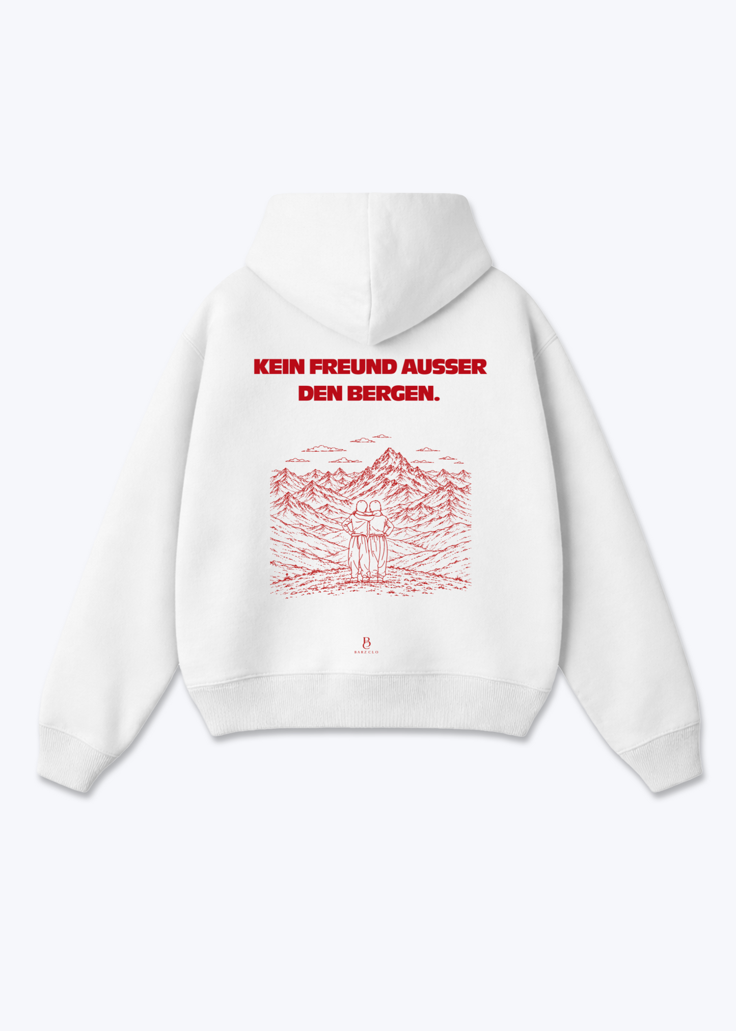 Keine freunde ausser den Bergen Oversized Hoodie - White Back (Designed)
