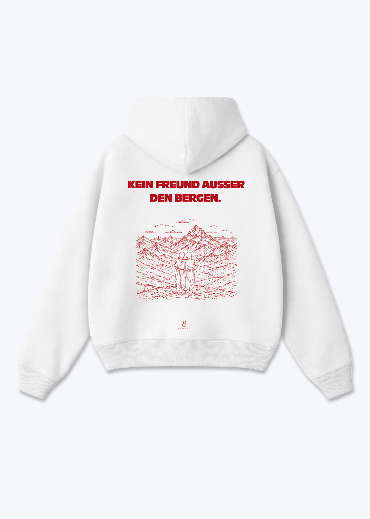 Keine freunde ausser den Bergen Oversized Hoodie - White Back (Designed)