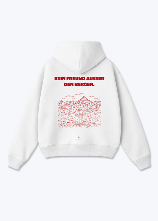 Keine freunde ausser den Bergen Oversized Hoodie - White Back (Designed)