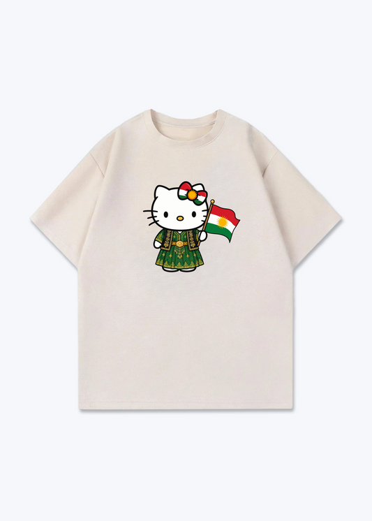 kitty Kurdistan Oversized Shirt - Beige Front (Designed)