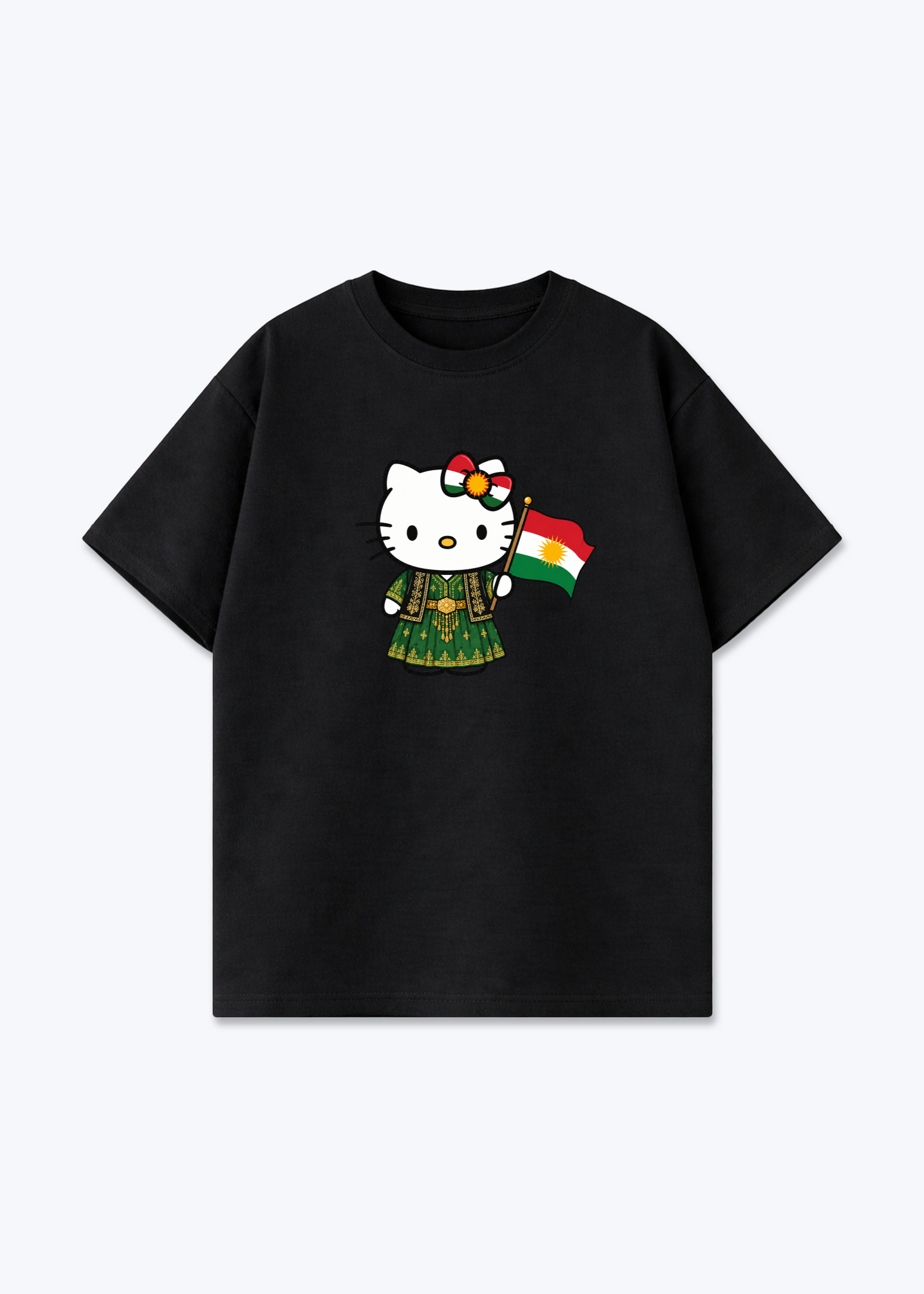 kitty Kurdistan Oversized Shirt - Black Front (Designed)