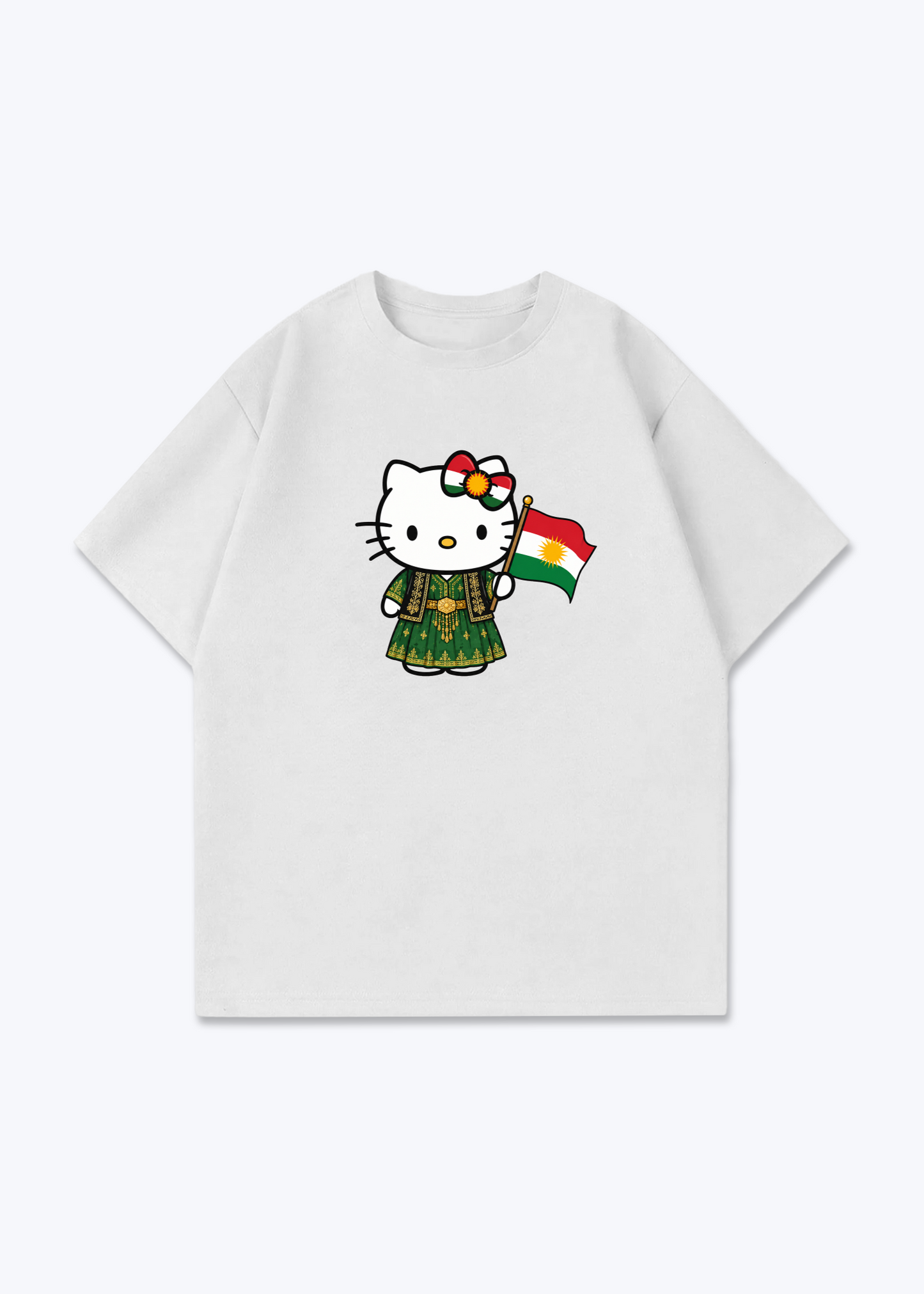 kitty Kurdistan Oversized Shirt - White Front (Designed)