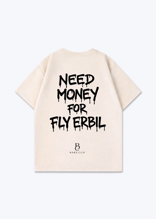 Need Money for Fly Erbil Oversized Shirt - Beige Back (Designed)