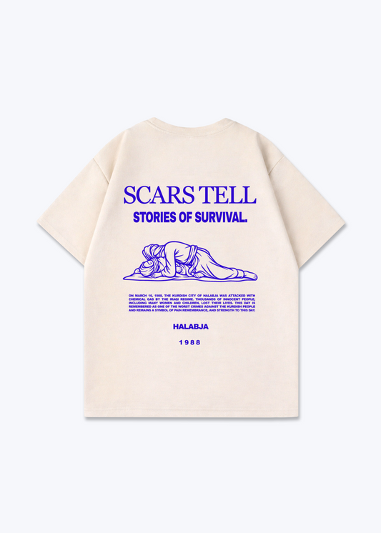 Scars Tell stories of Survival Oversized Shirt - Beige Back (Designed)