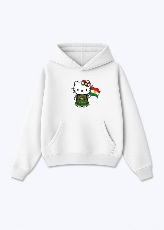 Krdistan Kitty Oversized Hoodie - White Front (Designed)