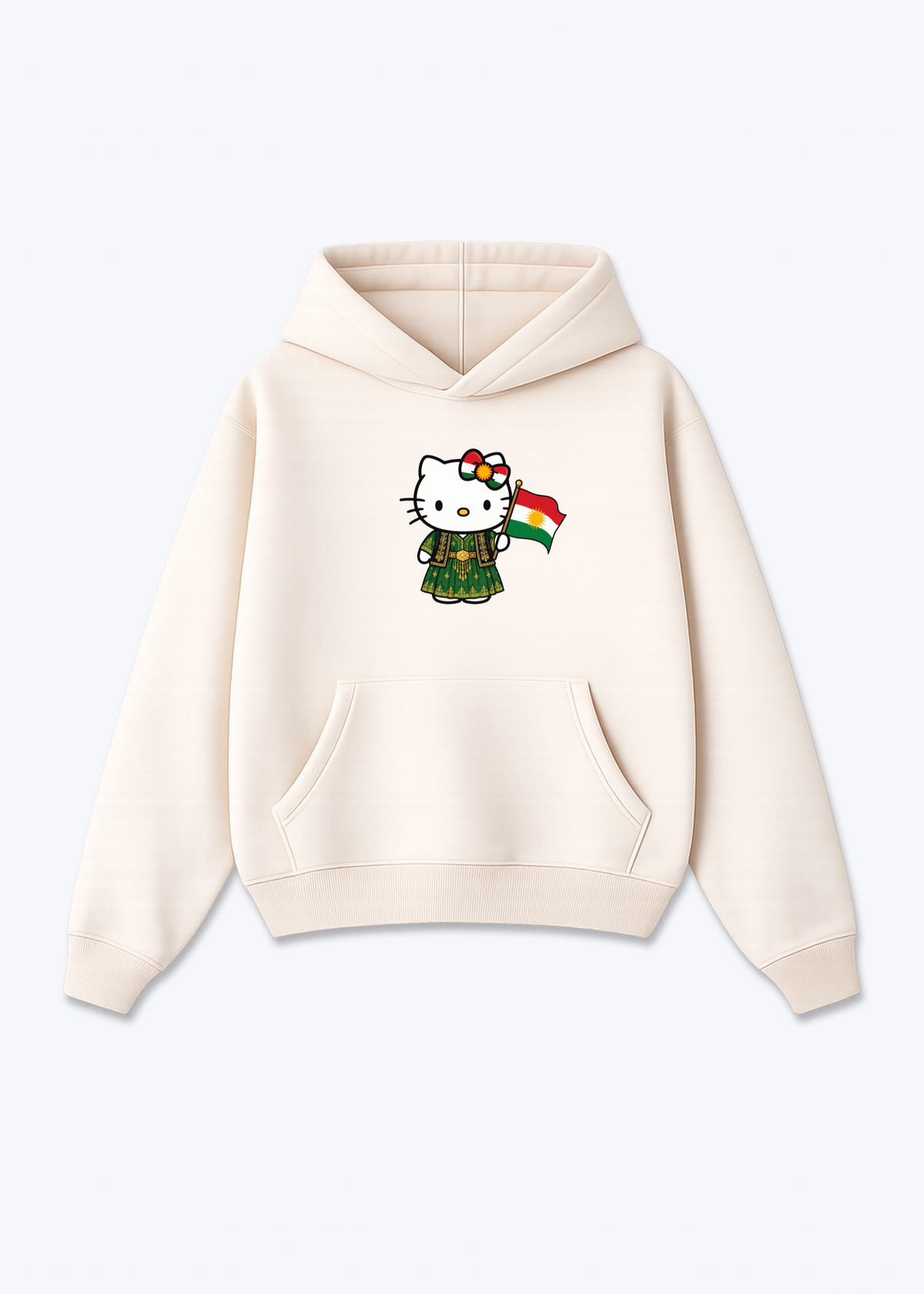 Krdistan Kitty Oversized Hoodie - Beige Front (Designed)