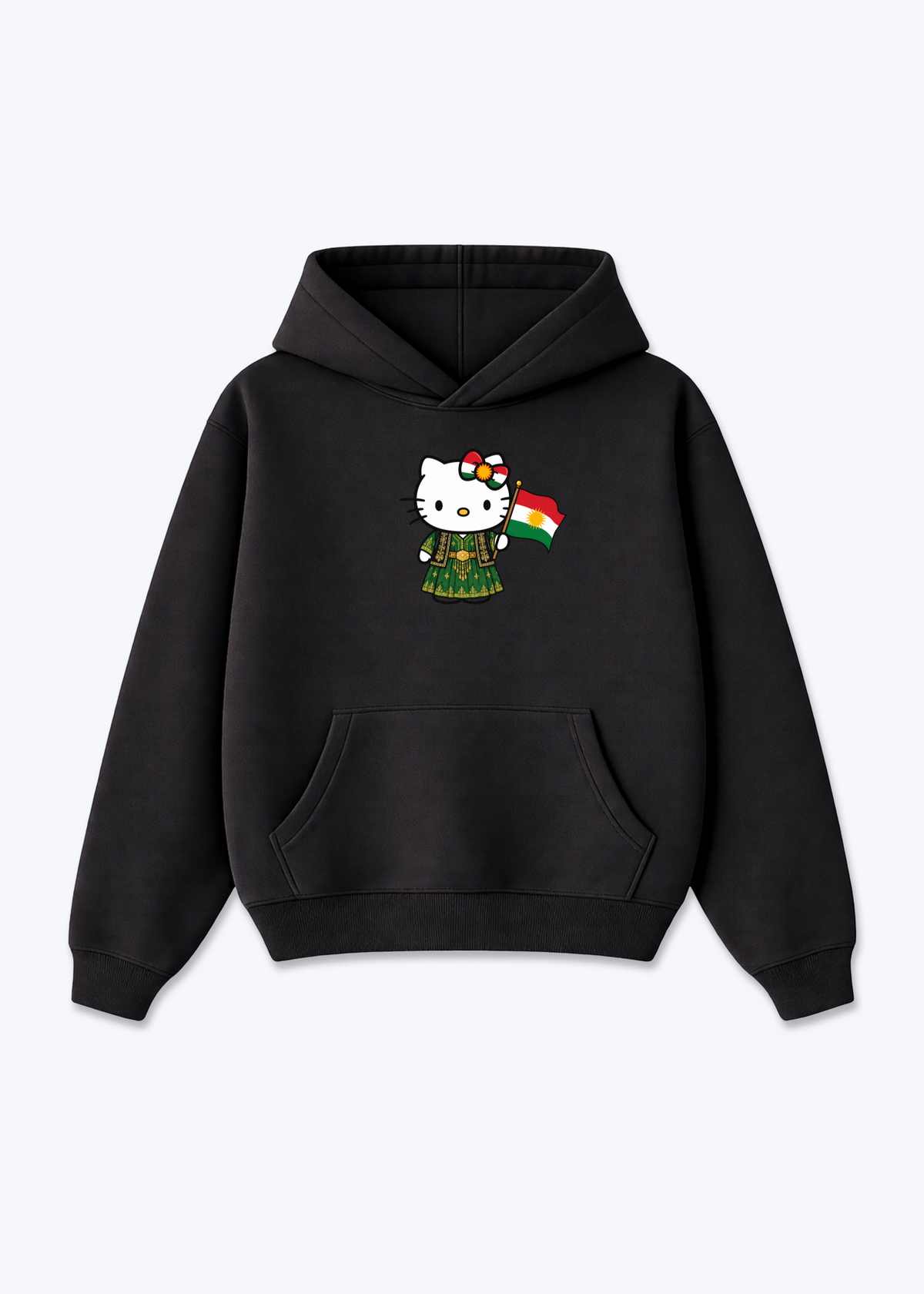 Krdistan Kitty Oversized Hoodie - Black Front (Designed)